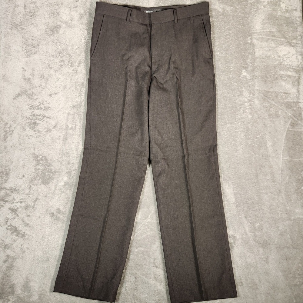 Kenneth Cole Reaction Men Charcoal Gray Herringbone Dress Pants Size 32x30